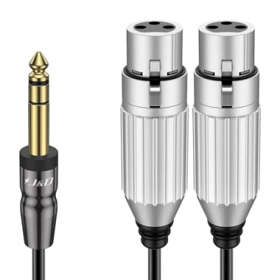 Abbildung von J&amp;D TRS 6,35 mm 1/4 auf Dual XLR Y Splitter Kabel, PVC Geschält 2x Buchse Zoll Männliche Unausgewogene Stereo Audio Patch Adapter Kabel für Mic Gitarre Lautsprecher Mixer AMP, 2,7 m