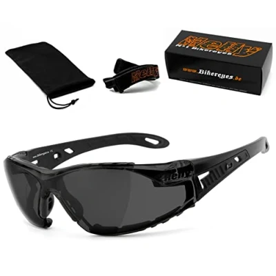 Abbildung von HELLY® No.1 Bikereyes® Bikerbrille, Motorradbrille, Motorrad Sonnenbrille TESTSIEGER: beschlagfrei, winddicht, bruchsicher TOP Tragegefühl Brille: moab (smoke)