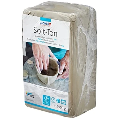Abbildung von GLOREX 6 8075 301 Soft Ton weiß 2500 g, natürlicher, besonders weicher und geschmeidiger Ton, lufthärtend für Brennofen geeignet, sehr gut Kinder geeignet