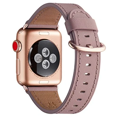 Abbildung von WFEAGL Kompatibel für Apple Watch Armband 44mm 45mm 49mm 42mm,Lederband Ersatzband Herren Damen iWatch Ultra Series 10/9/8/7/6/5/4/3/2/1,SE(42mm 45mm, Mauve+roségold Adapter)