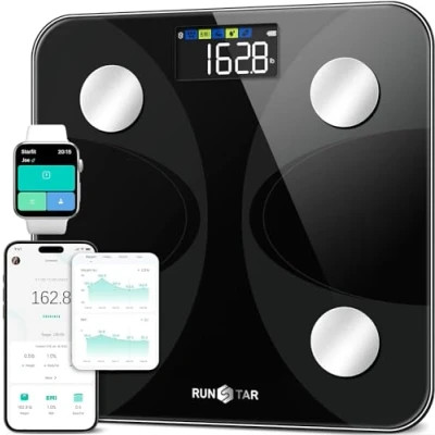 Abbildung von RunSTAR Digitale Präzisions Körperanalysewaage mit großem Display, Analysator für 13 essentielle Körperwerte, App Synchronisierung