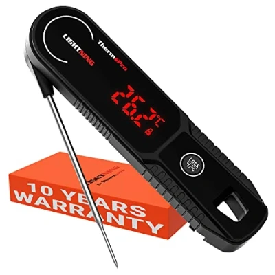 Abbildung von ThermoPro Lightning 1s schnell Fleischthermometer ±0.3℃ Genau Küchenthermometer IP65 Wasserdicht Bratethermometer LED Kerntemperaturmesser Thermometer Küche für Fleisch Gemüse Teig Babynahrung