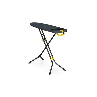 Abbildung von Joseph Glide Plus Bügeltisch mit kompakten Beinen und integrierter Dampfbügeleisenablage, 110 x 33 cm, Tropfsicherer, super saugfähiger Baumwollbezug, Schwarz/Blau