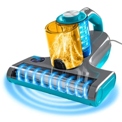 Abbildung von CLEANmaxx Milbensauger Rotation Power mit UV C Licht &amp; HEPA Filter für Allergiker Handstaubsauger Matratzen Ultraschall Wärme vernichtet 99% Aller Milben, Bakterien [anthrazit blau]