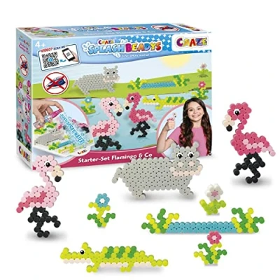 Abbildung von Craze Splash BEADYS Steckperlen Flamingo &amp; Co. Bügelperlen ohne Bügeln Wasserperlen Starter Set Bastelset Kinder Tiermotive Perlen zum basteln 20579, Klein