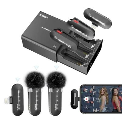 Abbildung von SYNCO Mikrofon Handy P2SL 2.4GHz Lavalier Mic Kabellos【MFi Zertifiziert】 Smartphone Funkmikrofon mit Ladebox &amp; 2*RX 1*TX, für iPhone ipad, Wireless Lightning