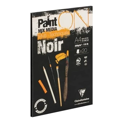 Abbildung von Clairefontaine 975170C Block Paint&#039;On (20 Blatt, kopfseitig geleimt, 250g, DIN A3) 1 Stück schwarz