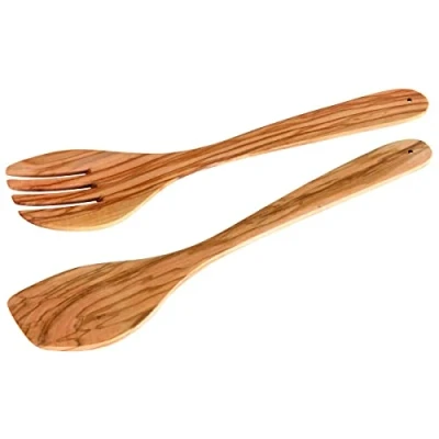 Abbildung von Fackelmann Salatbesteck 30 cm OLIVE, aus Holz spülmaschinenfest, Salatgabel und Salatlöffel, Design Oliven Holz, robust mit unverkennbarer Maserung (Farbe: Braun), Menge: 1 Stück