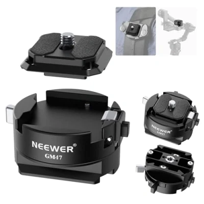 Abbildung von NEEWER GM47 Schnellwechselplatte Kit, Schnellwechsel Auto Lock Square QR Platte kompatibel mit Peak Design Capture V3 Clip, Arca Type Clamp Base Swiss DJI Ronin RS 4 Pro 3 2