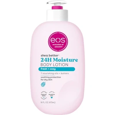 Abbildung von eos Shea Better Body Lotion Fresh &amp; Cozy, 24 Hour Moisture Skin Care, Lightweight Non Greasy, Made with Natural Shea, Vegan, 16 fl oz