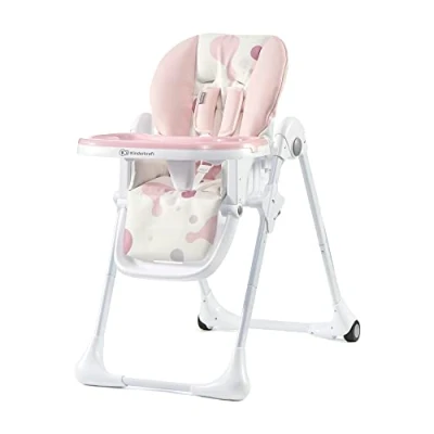 Abbildung von Kinderkraft Hochstuhl YUMMY, Kinderhochstuhl, Babystuhl, Kombihochstuhl, ab den Ersten Lebensmonaten, Fußstütze, Halbliegende Position, Bezug aus PU, Einfach zu Reinigen, Mehrfarben, Rosa