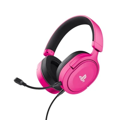 Abbildung von Trust Gaming Headset GXT 498P Forta Offiziell Lizenziert für Playstation 5, PS4 / PS5 Headset, 1,2 m Kabel, 50mm Treiber, 3D Audio, Abnehmbares Mikrofon, Verstellbare Over Ear Kopfhörer, Rosa