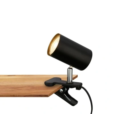 Abbildung von BRILONER Schreibtischlampe mit Kabelschalter, schwenkbar, Stecker, Leselampe, Klemmlampe, Klemmleuchte, Nachttischlampe, Leselicht Kinder, Bürolampe, Bettlampe, 16,5x6,5x12cm, Schwarz