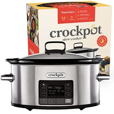 Abbildung von Crock Pot TimeSelect digitaler Schongarer mit programmierbarem Timer und Anzeige 5,6 l Fassungsvermögen (für 7 Personen mehr) Warmhaltefunktion Edelstahl [CSC066X]