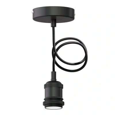 Abbildung von ledscom.de Pendelleuchte/Hängelampe RETRA, Textilkabel, schwarz matt, 1x E27 max. 60W, Bar, Lampenfassung, Led, Kueche, Gluebrine, Lampenschirm, Lampe, Pendelleuchte, Haengeleuchte, Haengelampe