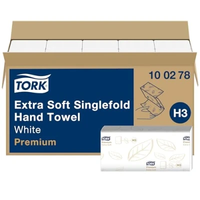 Abbildung von Tork extra weiche Zickzack Papierhandtücher Premium 100278 H3 Falthandtücher für Papierhandtuchspender besonders saugfähig, 2 lagig, weiß 15 x 200 Tücher
