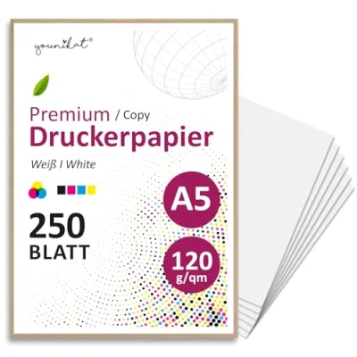 Abbildung von younikat DIN A5 Kopierpapier I 120 g/m² 250 Blatt in weiß Papier Blanko Rezeptpapier dv1550