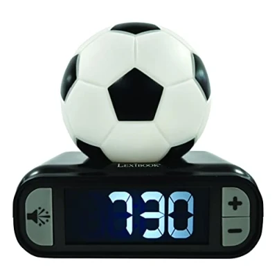 Abbildung von Lexibook, Football, Nachtlichtwecker, Sounds und Melodien, LCD Bildschirm mit Hintergrundbeleuchtung, Leuchtanzeige, Schlummerfunktion, Schwarz/Weiß, RL800FO