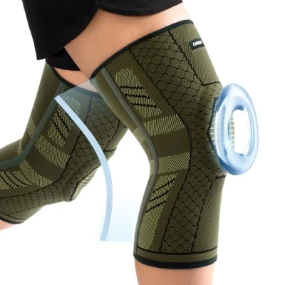 Abbildung von CAMBIVO 2 x Kniebandage Herren mit Seitlichen Stabilisatoren, Knieschoner Knieschützer Knie Bandage Männer und Damen für Kraftsport, Knieorthese, Knee Support, Kniestütze, Arthrose, Pads
