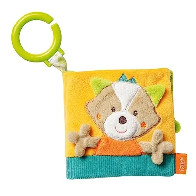 Abbildung von Fehn Fühlbuch Fuchs Buggybuch aus Stoff mit Waldtier Motiven Babyspielzeug Buch Quietsche, Raschelpapier und Spiegel Babybuch 8 Seiten Stoffbuch für Babys Kleinkinder ab 0+ Monaten