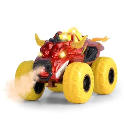 Abbildung von Dickie Toys Flaming Fire Monster Auto (25 cm) großer Monstertruck ab 3 Jahre mit Dampf Funktion &amp; Gummireifen, Spielzeugauto für Kinder Freilauf, Licht Sound, inkl. Batterien