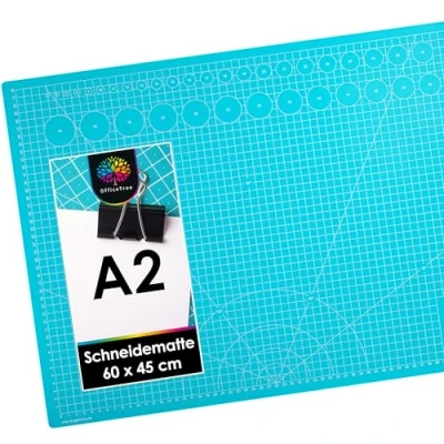 Abbildung von OfficeTree Schneidematte A2 Blau mit beidseitigen Rastern und Markierungen Bastelunterlage 60x45 als Nähen Zubehör Auch Schneideunterlage Malunterlage