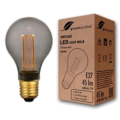 Abbildung von greenandco® Vintage Design LED Lampe zur Stimmungsbeleuchtung E27 A60 Edison Glühbirne 2W 45lm 2000K smoke extra warmweiß 320 230V flimmerfrei, nicht dimmbar, 2 Jahre Garantie