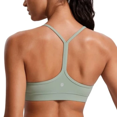 Abbildung von CRZ Yoga Damen Butterluxe Racerback Sport BH Gepolstert Ohne Bügel Y Rücken Bra Sommer Atmungsaktiv Spaghetti Top Grüner Palmenhof M