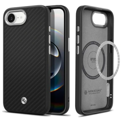 Abbildung von Spigen für iPhone 16e Hülle [Kevlar 1500D Schutz] Enzo Aramid MagFit Aramidfaser Dünn Slim Stoßfest Schutzhülle Case Handyhülle Kompatibel mit MagSafe Zubehör Matte Black