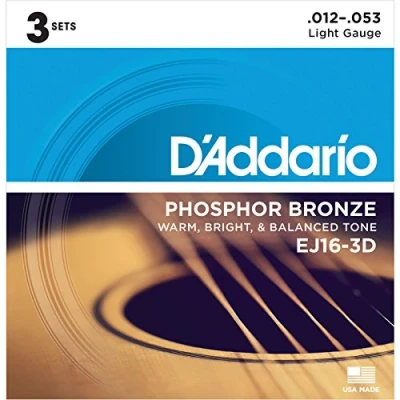Abbildung von D&#039;Addario Gitarrensaiten Westerngitarre Akustikgitarre Acoustic Guitar Strings EJ16 3D Light, 12 53 3 Stück