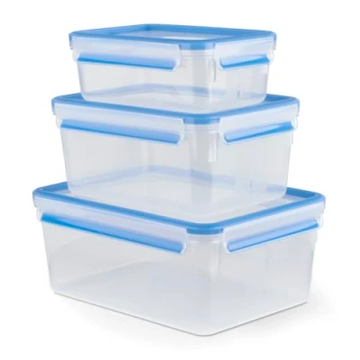Abbildung von Emsa 508567 Clip &amp; Close Frischhaltedosen 3 teiliges Set 1,00+ 2,30+ 3,70 L 40 bis +100 Grad Kunststoff 100 % Dicht Besondere Frische Dichtung, Transparent / Blau