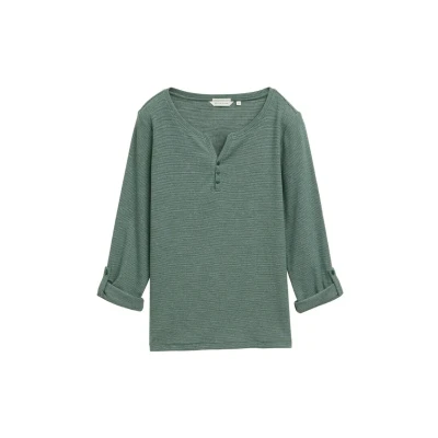 Abbildung von TOM Tailor stripe Henley Langarmshirt, Damen, Größe: 38, Off white green small
