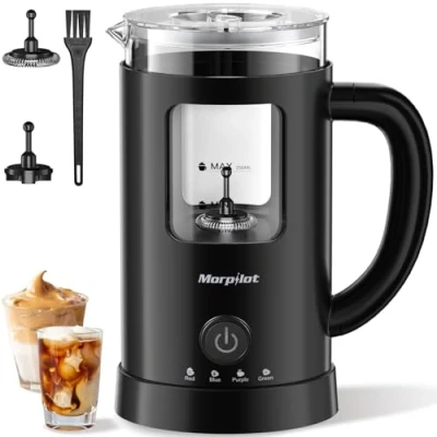 Abbildung von Morpilot Milchaufschäumer Elektrisch, 130 600ml 550W, 4 in 1 Milchschäumer für Heißer und Kalter, Visuelles Glas, Latte Design, Schwarz