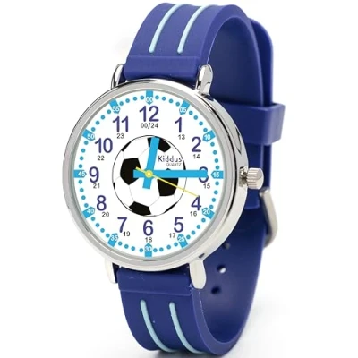 Abbildung von Kiddus Lernuhr für Kinder, Jungen und Mädchen, Analog Fussball Kinderuhr, erste Kinderarmbanduhr ab 5 Jahre