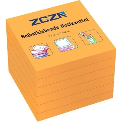 Abbildung von ZCZN Haftnotiz Sticky Notes Selbstklebende Haftnotizzettel Notizzettel Klebezettel 6 Blöcke, 80 Blatt, 76 x mm, orange
