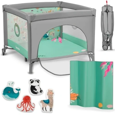 Abbildung von LIONELO MILLE 2 in 1 Baby Reisebett und Laufstall 100x100 cm bis 15 kg 0 36 Monate Seitlicher Eingang mit Reißverschluss Kinderreisebett Matratze Räder Bremse einfaches Zusammenklappen