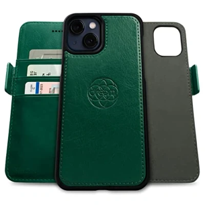 Abbildung von Dreem Fibonacci kompatibel mit iPhone 13 Brieftaschen Etui / 2 in 1 stoßfestes und abnehmbares Folio aus veganem Leder, MagSafe kompatibel, RFID Schutz [Grün]