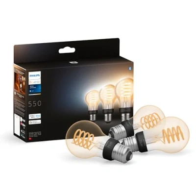 Abbildung von Philips Hue White Ambience E27 Filament, 7W, dimmbar, alle Weißschattierungen, kompatibel mit Amazon Alexa (Echo, Echo Dot), 3 er Pack
