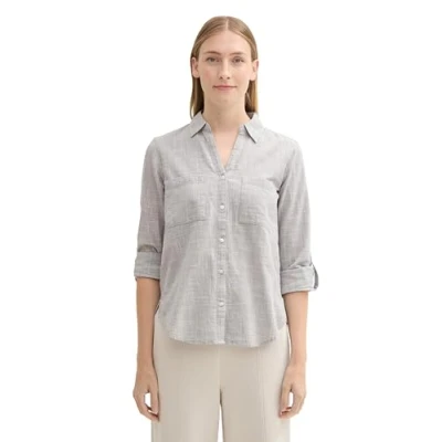 Abbildung von TOM Tailor MIT Brusttaschen Hemdbluse, Damen, Größe: 36, Explicit grey