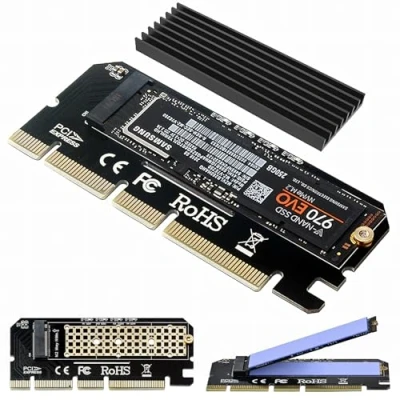 Abbildung von 6amLifestyle NVME Adapter PCIe x16 mit Kühlkörper, M.2 oder AHCI SSD auf 3.0 4.0 Adapterkarte für Key M 2230, 2242, 2260, 2280 Größe SSD, unterstützt x4 x8 Slot