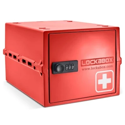 Abbildung von Lockabox One™ Kompakte Abschließbare Box aus Polycarbonat mit Zahlenschloss für mehr Sicherheit zu Hause Ideal Lebensmittel, Medikamente und Technik/Handygefängnis (Medi Rot)
