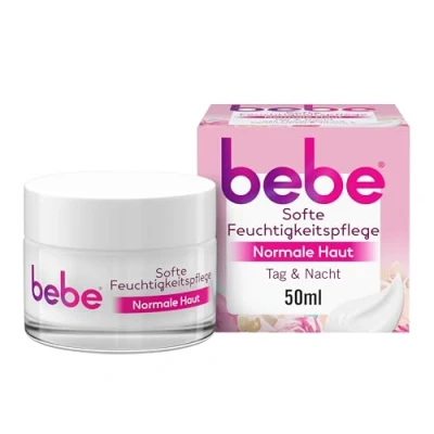 Abbildung von bebe Feuchtigkeitspflege (50 ml), Gesichtscreme für normale Haut mit Pfirsich Extrakt und Vitamin E, leichte Feuchtigkeitscreme das Gesicht