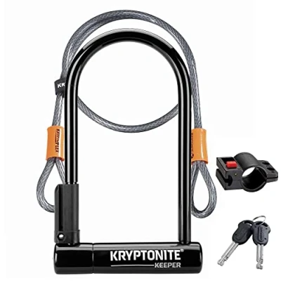 Abbildung von Kryptonite Keeper Standard Bügelschloss Sicherheitsgrad 5/10, Robustes Anti Diebstahl Fahrradschloss mit 120 cm Schlaufenkabel, Transporthalterung und 2 Schlüsseln 10,2 x 20,3