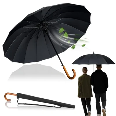 Abbildung von LOGAN &amp; BARNES Stockschirm Sturmfest Ø120cm mit hochwertigem Echtholzgriff und geräuschloser Gummispitze XXL Regenschirm Groß 16 Streben Modell EDINBURGH (Dunkelgrün)