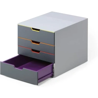Abbildung von Durable Schubladenbox A4 (Varicolor) 4 Fächer, mit Etiketten zur Beschriftung, mehrfarbig, 760427