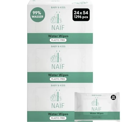 Abbildung von Naïf Plastikfreie Feuchttücher 1296 Stück (24er x 54 Feuchttuch) Pflege für Babypo, Körper und Gesicht 99% aus Wasser 0% Parfüm Alkohol Nachhaltige Feuchttücherbox Eukalyptus Sensitiv