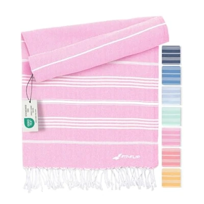 Abbildung von Fit Flip Hamamtuch aus 100% recycelter Baumwolle nachhaltig und natürlich Saunatuch, Strandtuch, Duschtuch, Badetuch, Yogatuch Rose 100x200cm Sultan