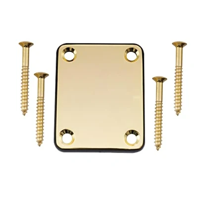 Abbildung von Musiclily Metall 4 Loch Gitarren Halsplatte Neck Plate für Fender Strat Tele Style E Gitarre oder Bass,Gold