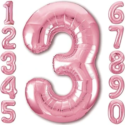 Abbildung von Luftballon 3. Geburtstag Zahl 3 Rosa XXL Riesen Folienballon 100cm Geburtstagsdeko Mädchen Ballon Deko zum Geburtstag. Fliegt mit Helium.