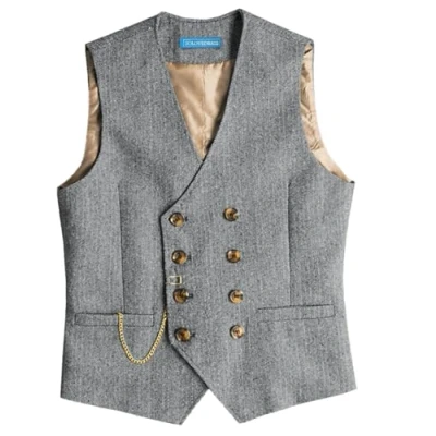 Abbildung von Solovedress Mens Vintage Wolle Anzugweste Regular Fit Weste Anzug für Hochzeit Groomsmen(Silver Grey,L)